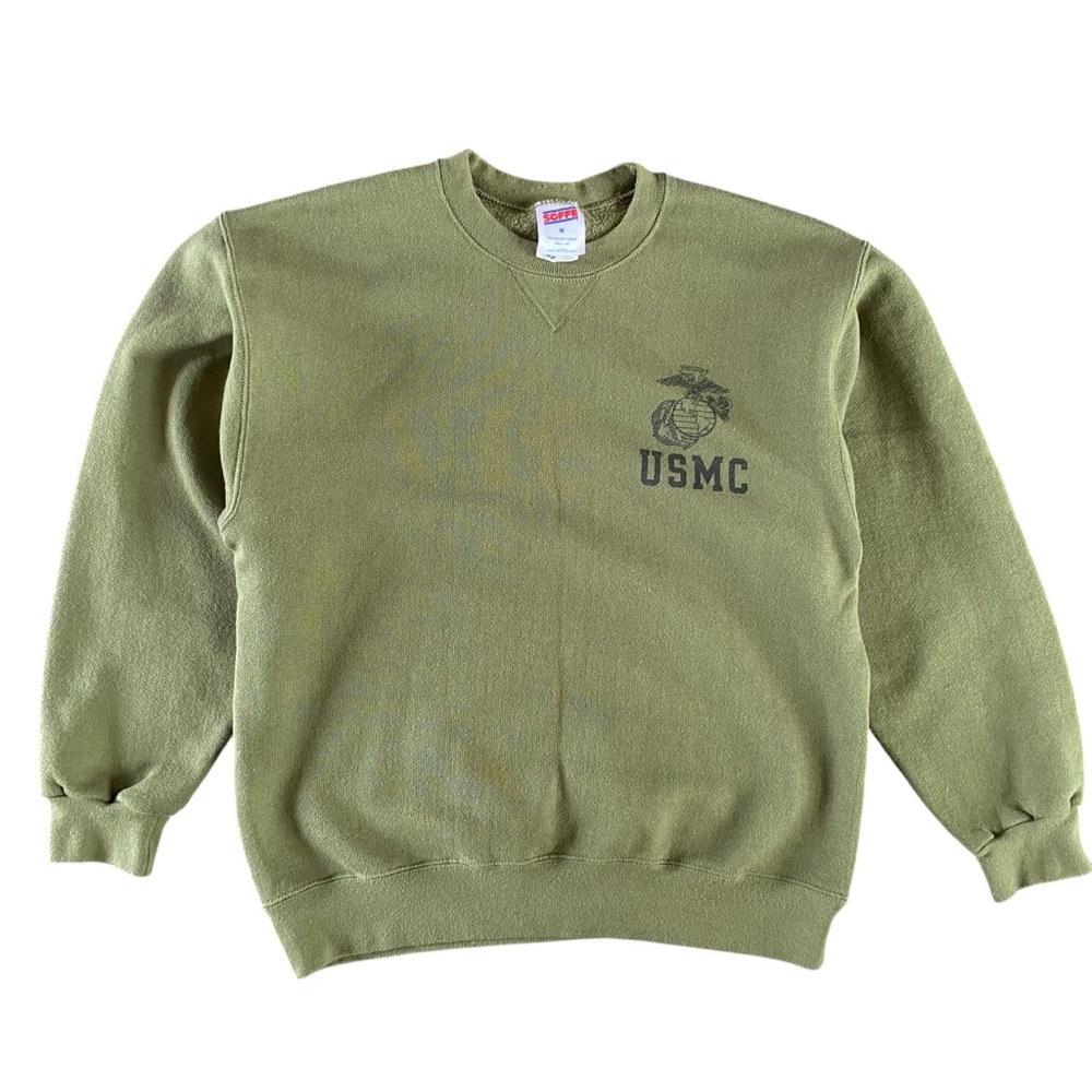 Soffe US Marines Sweatshirt Adult Medium Crewneck Olive Green USA Made Military